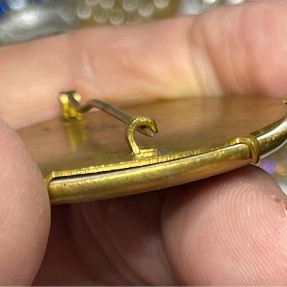 Brooch Hand Painted Porcelain Flower Purple Pink Gold Vtg Estate Jewelry O08 - Picture 3 of 4